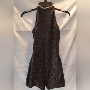 Black sequin dance unitard, jeweled halter neck